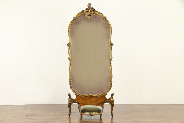 Satinwood & Rosewood Marquetry Cheval or Dressing Mirror, Rockford #31831 photo