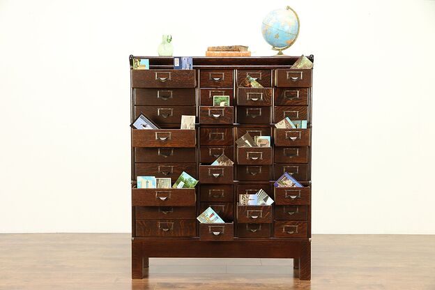 Oak Antique 1900 Stacking 36 Drawer Collector File Cabinet, Made by Globe #30420 photo