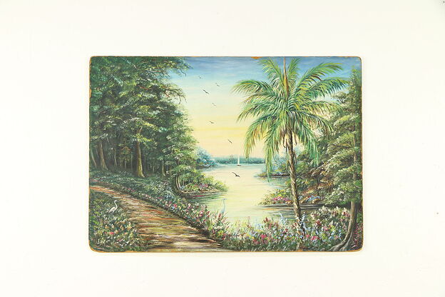 Tropical Scene of St. Petersburg, FL, Vintage Painting Signed #30614 photo