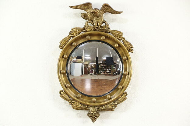 Federal Style Vintage Convex Mirror, Eagle & 13 Colony Balls photo