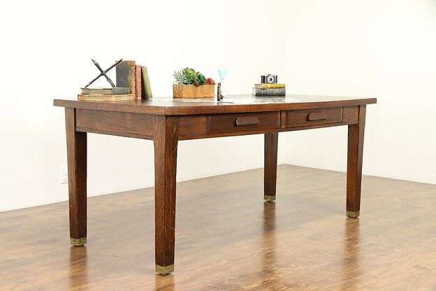 Oak Quarter Sawn Antique Craftsman Library or Conference Table or Desk #31056 photo
