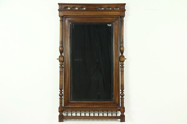 Walnut Antique 1900 Swivel Beveled Dressing or Hall Mirror, Italy #28520 photo