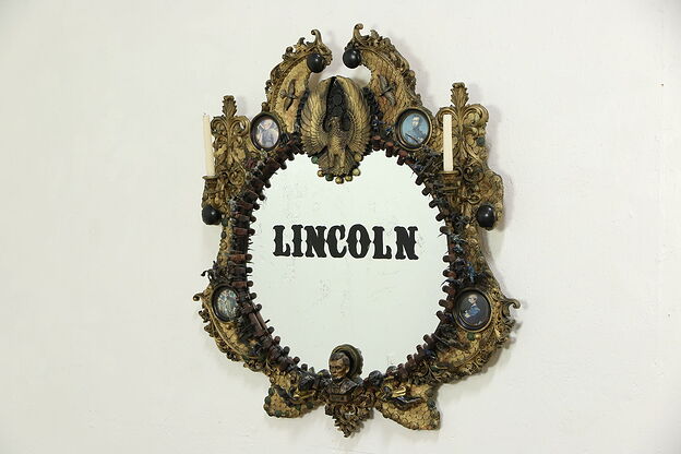 Folk Art Lincoln Memorial Mirror, Outsider Artist Signed Brantmier, WI 1998 photo
