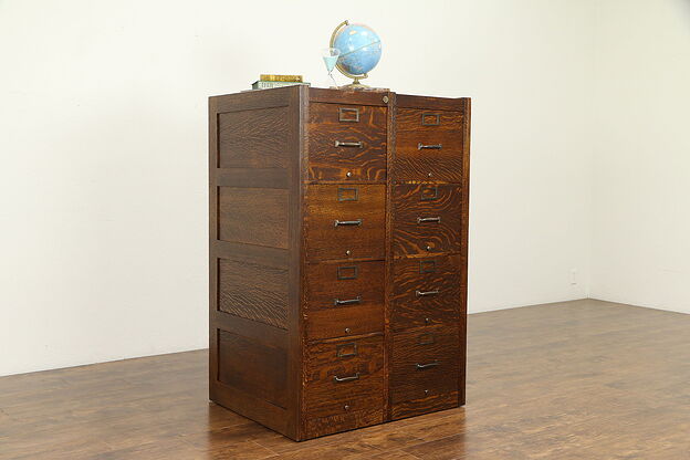 Oak 8 Drawer Antique Double File Cabinet, Globe Wernicke for Purdue U. #31245 photo