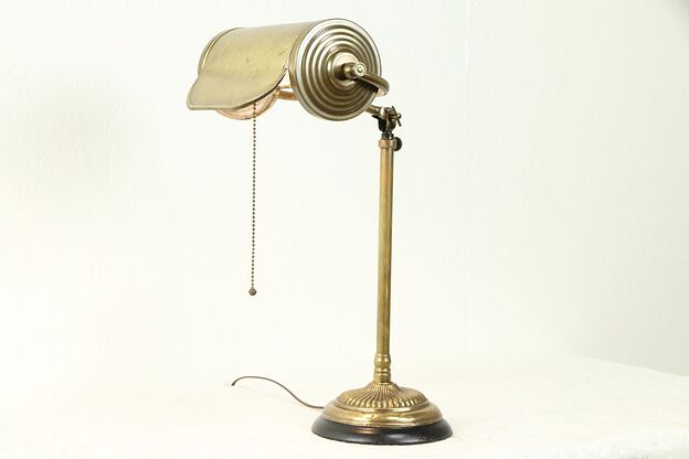 Brass Antique Adjustable Height Swivel Desk or Piano Lamp #31077 photo