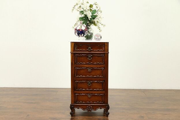 French Antique Nightstand or Double Pot Cupboard, Marble Top #31257 photo