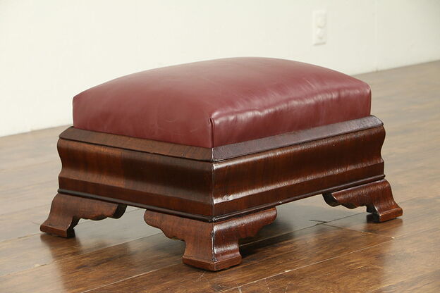 Empire Flame Mahogany & Leather Antique 1840 Footstool #30733 photo