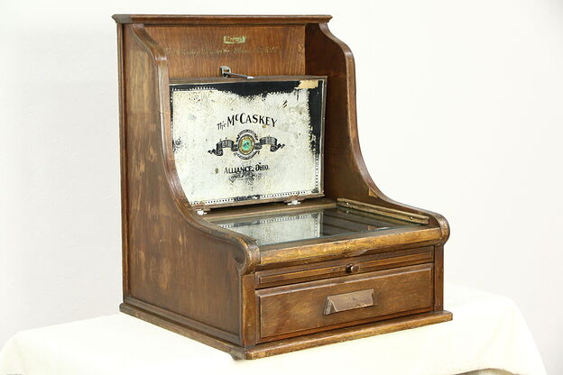 McCaskey File, 1900 Antique Oak Patented Countertop Collector Cabinet photo