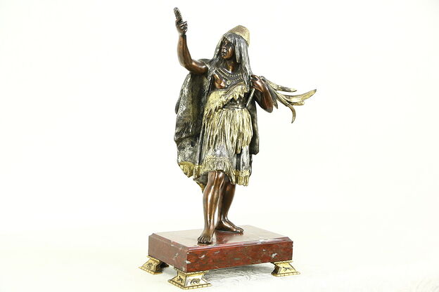 Native American Indian Antique 1890's Statue, Marble Base photo