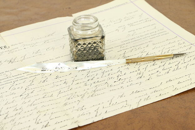 Victorian Carved Pearl & Gold Antique Ink Pen #31911 photo