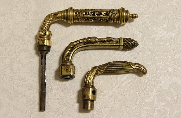 Three Gold Plated 1900 Antique Bronze Door Levers, Never Used photo