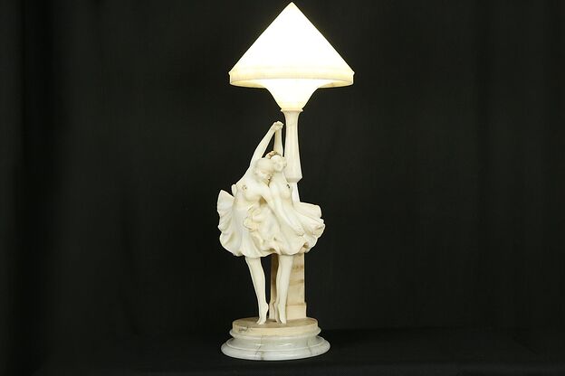 Alabaster & Marble Ballet Dancers Statue Antique Sculpture Lamp B. Errico #34447 photo