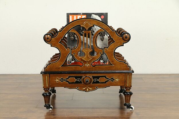 Victorian Antique Carved Walnut Canterbury Music Caddy or Magazine Rack #32332 photo