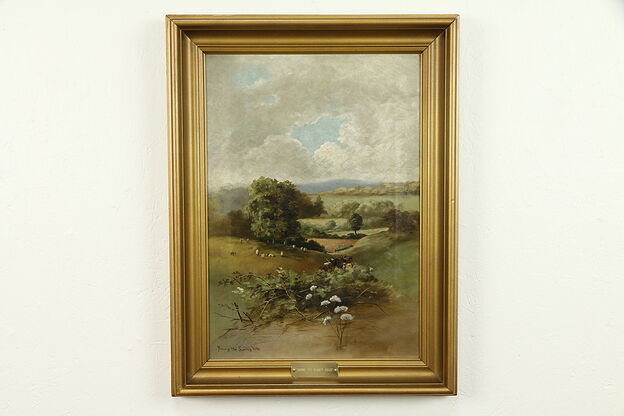 Among the Surrey Hills, Antique Victorian Original Oil Painting #32547 photo