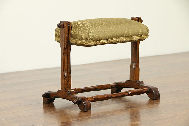 Mahogany Carved Vintage Footstool, Swivel Cushion #32579 photo