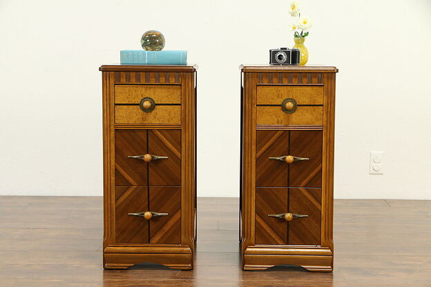 Pair of Art Deco Night Stands or End Tables, Curly Birdseye Maple #32834 photo