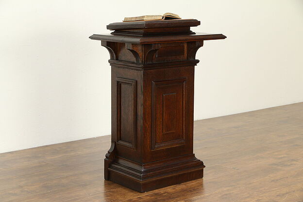 Victorian Oak Antique Lectern, Reception Stand, Pulpit, Leather Top #32911 photo