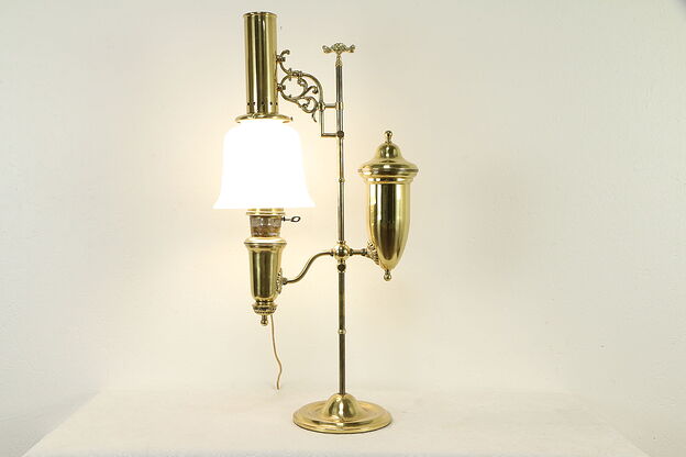Brass Vintage Adjustable Desk Lamp, Glass Bell Shade, Aladdin #32912 photo