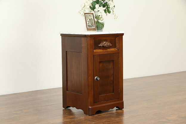 Victorian Antique Walnut Nightstand, End Table or Pedestal, Marble Top #32925 photo