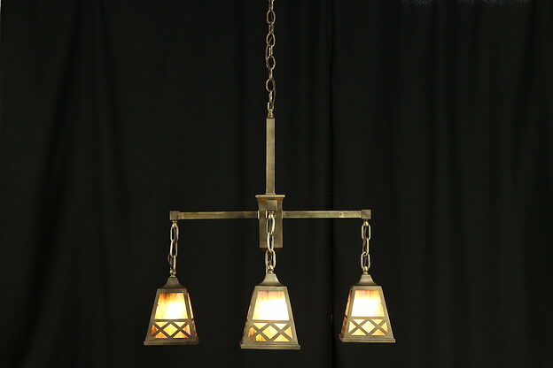 Arts & Crafts Antique Stained Glass Chandelier Craftsman Light Fixture #33048 photo