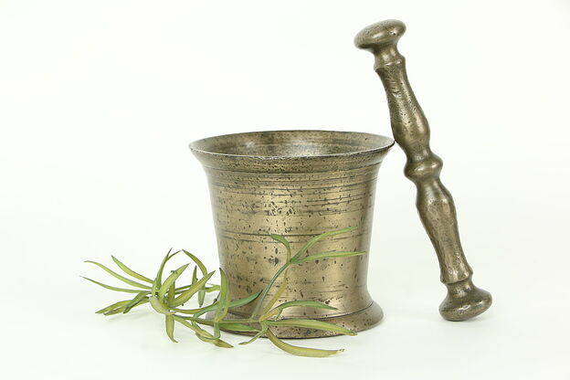 Brass Antique Apothecary Drug or Spice Grinding Mortar & Pestle   #33151 photo