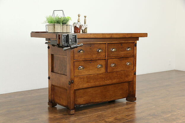 Carpenter Maple Workbench, Wine & Cheese Table, Kitchen Island Counter #33158 photo