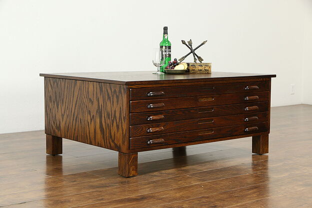 Oak Map Chest or Document File Coffee Table #33237 photo