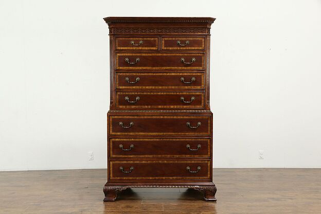 Traditional Banded Mahogany Highboy Chest on Chest  #33304 photo