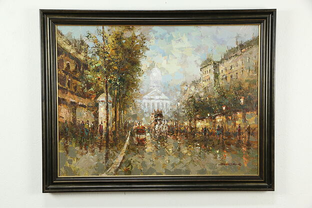 Paris Street Scene Original Vintage Oil Painting, Sandro G #33332 photo
