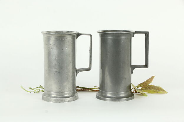 Pair of Antique French Pewter Litre Tankard Mugs, Stamps A1#33412 photo