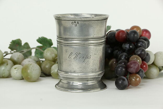 Pewter Antique English Beaker or Cup, Signature & Stamp C3 #33436 photo