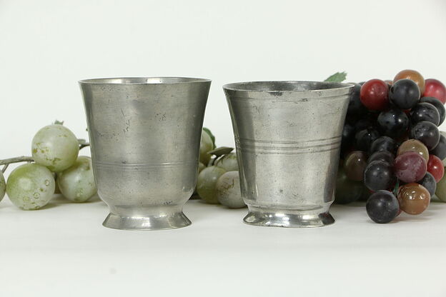 Victorian Antique English Pewter Pair of Footed Beakers or Cups C6 #33439 photo