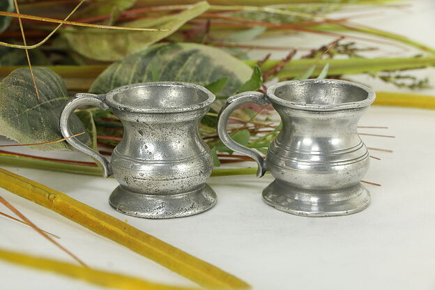 Victorian English Pewter Pair of Small Mugs or Tankards, 20 Stamps #33445 photo