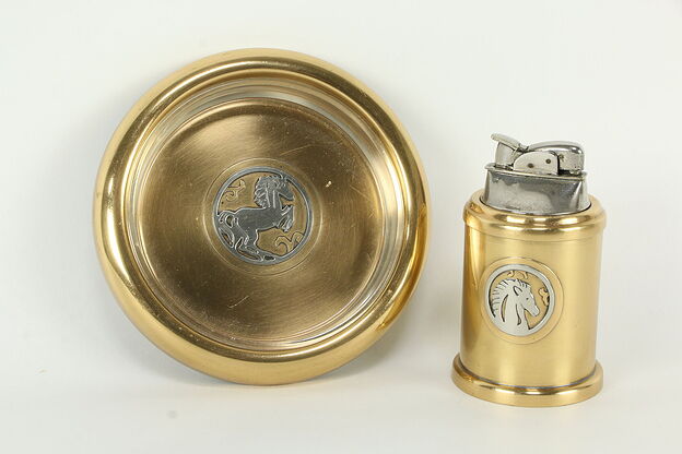 Silver Crest Bronze Vintage Smoking Set Ashtray & Lighter #33465 photo