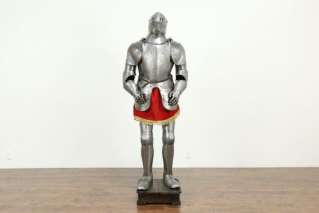 Set of Vintage Engraved Steel Armor & Stand, Toledo Spain #33514 photo