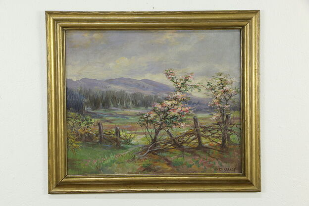 Trees in Blossom Original Antique Oil Painting Signed Henry Brandt #33519 photo