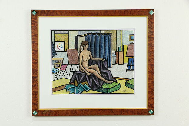 Nude in Studio Original Oil Pastel, Custom Frame, Bruce Bodden #33525 photo