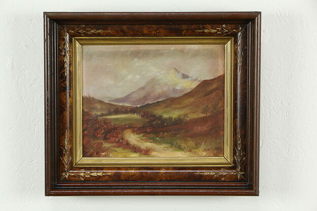 Mountain Sunset Vintage Original Painting, Victorian Frame #33536 photo