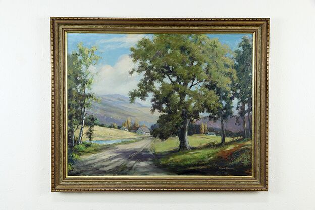 Forest and Farm 37" Vintage Original Oil Painting, Carman Thomson 1960 #33540 photo