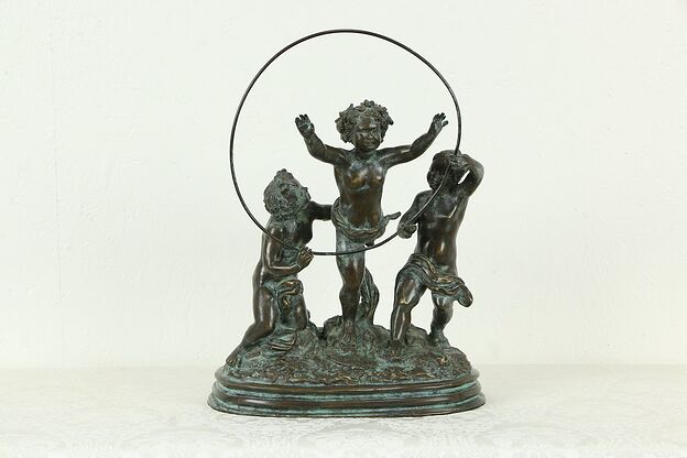 Bronze Sculpture Vintage Statue of 3 Children or Putti Maitland Smith #33572 photo