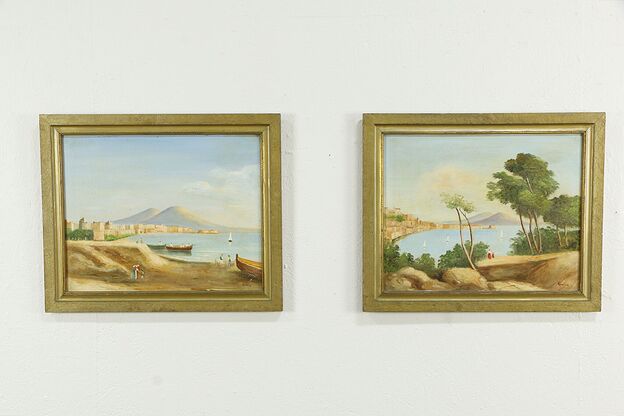 Pair of Original Italian Oil Paintings, 1836 View of Naples, Quolio #33751 photo