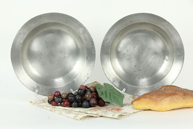 Pair of Antique Pewter Bowls or Soup Plates London & German Marks B #34016 photo