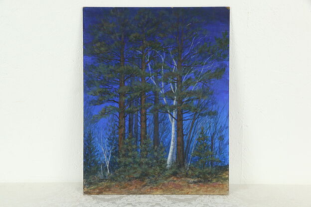 Blue Sky & Trees, Unframed Original Oil Painting, Signed 18" #33802 photo