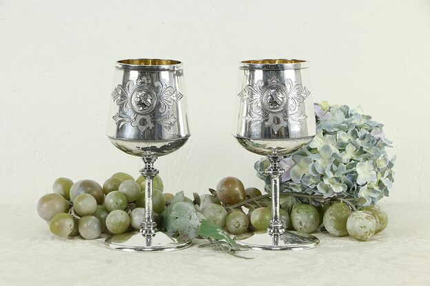 Pair Victorian Antique Silverplate Mercury Head Goblets, Rogers Smith #34309 photo
