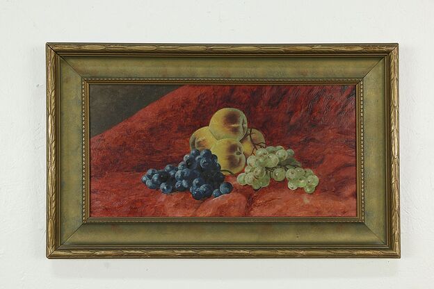 Victorian Antique Original Oil Painting Still Life with Fruit 26" #34333 photo