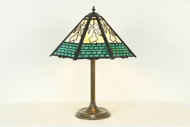 Octagonal Antique Lamp, 2 Color Stained Glass Filigree Shade #33910 photo