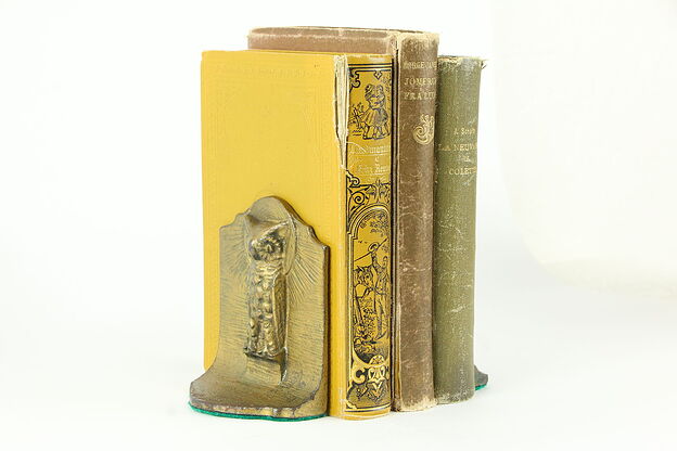 Pair of Owl & Moon Antique Bookends #34590 photo