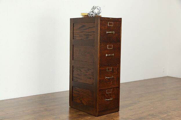 Oak Quarter Sawn Antique 4 Drawer File Cabinet, Signed Globe  #34277 photo