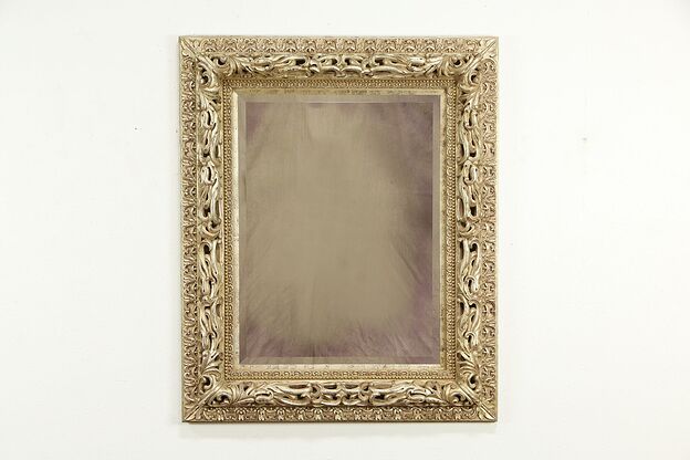 Beveled Mirror Vertical or Horizontal Baroque Carved Silver Gilt Frame  #34397 photo