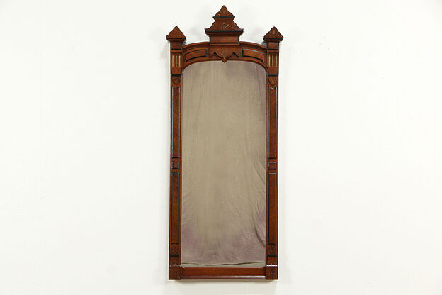Victorian Eastlake Antique Walnut & Burl Hall Mirror #34640 photo